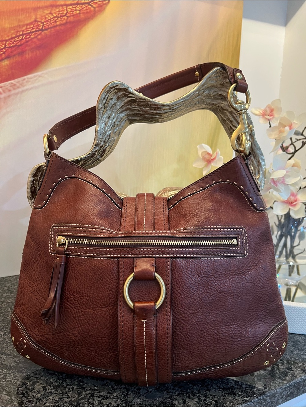 Coach Brown Leather Shoulder Bag with Gold Hardware - Picture 2 of 8